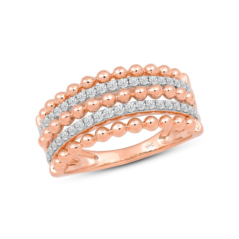 Beads and Diamond Five Row Fashion Ring with Jan Cut Diamond in 14KT Rose Gold / Lab / 03 view 3
