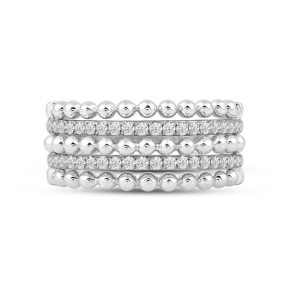 Beads and Diamond Five Row Fashion Ring with Jan Cut Diamond in 14KT White Gold / Lab / 03 view 1
