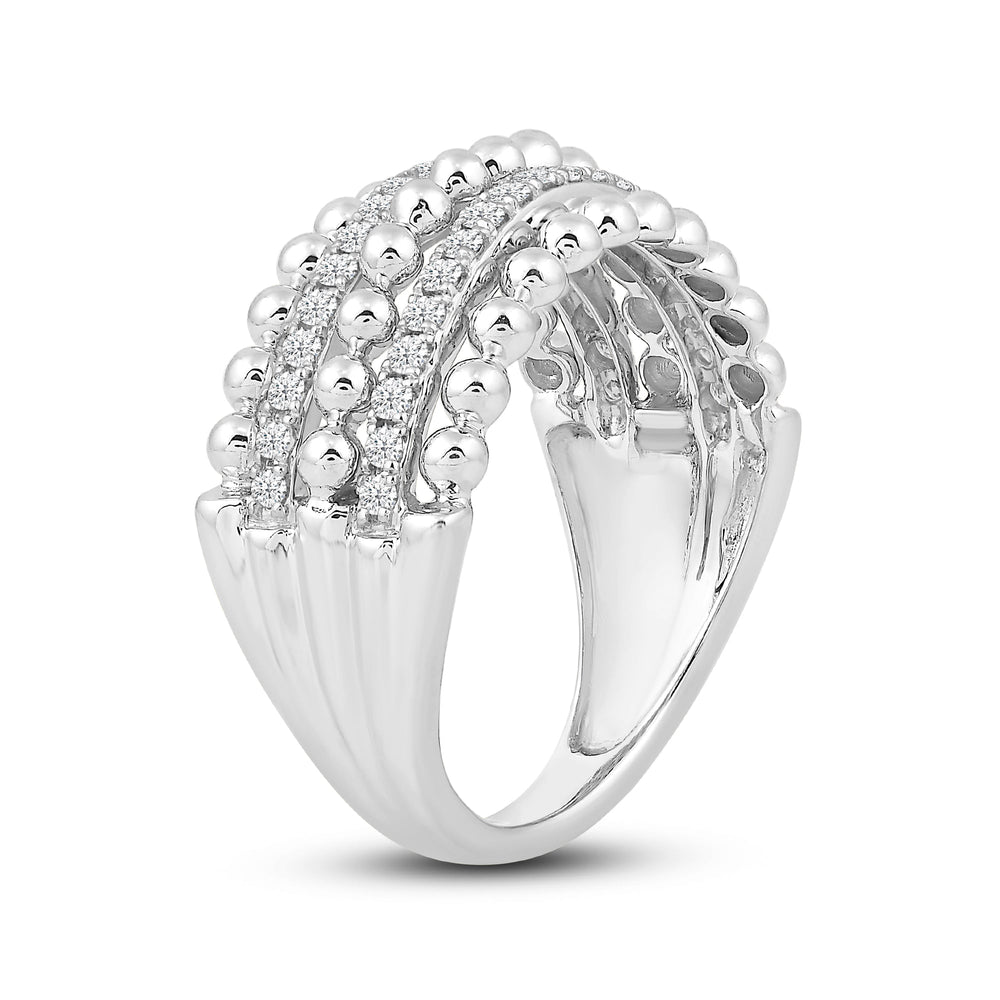 Beads and Diamond Five Row Fashion Ring with Jan Cut Diamond in 14KT White Gold / Lab / 03 view 4
