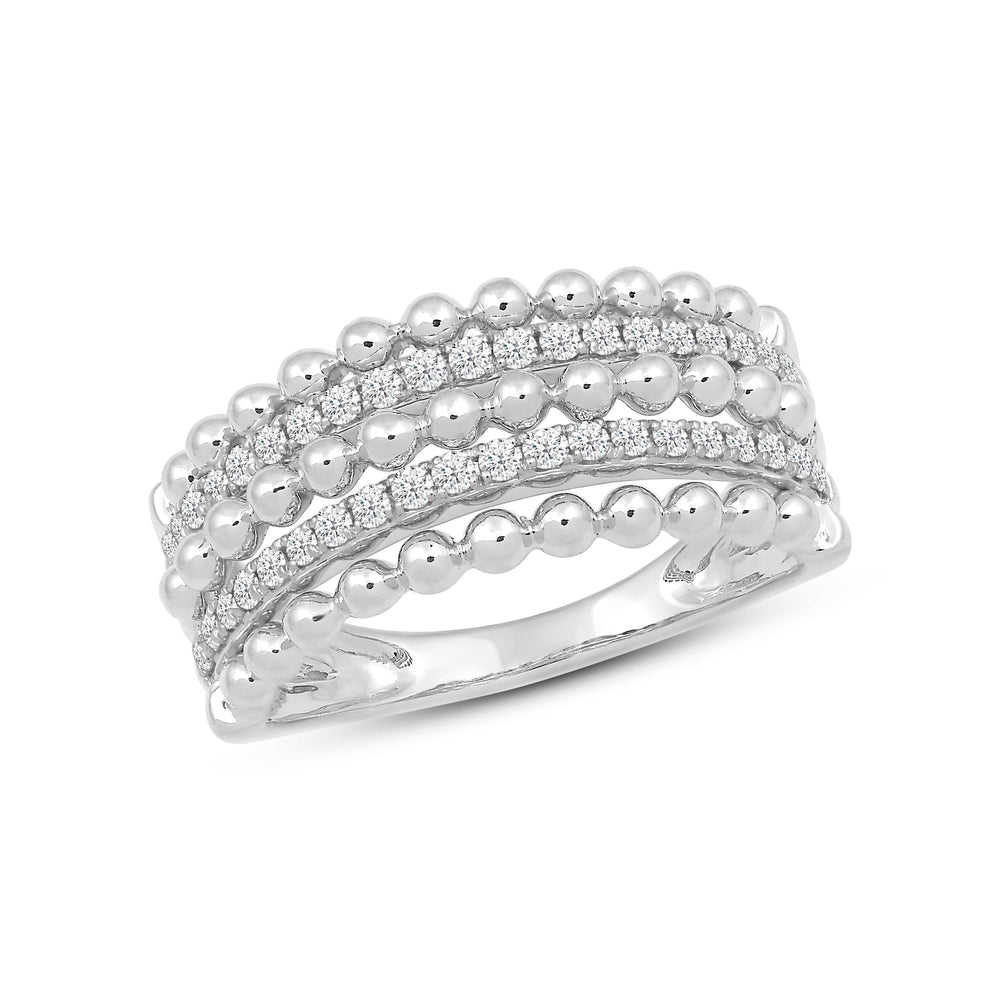 Beads and Diamond Five Row Fashion Ring with Jan Cut Diamond in 14KT White Gold / Lab / 03 view 3
