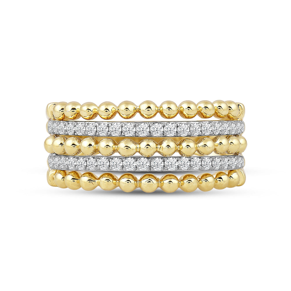Beads and Diamond Five Row Fashion Ring with Jan Cut Diamond in 14KT Yellow Gold / Lab / 03 view 1

