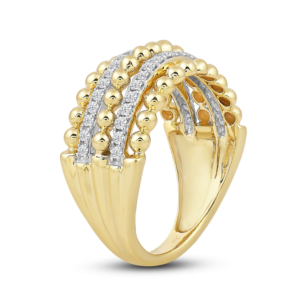 Beads and Diamond Five Row Fashion Ring with Jan Cut Diamond in 14KT Yellow Gold / Lab / 03 view 4
