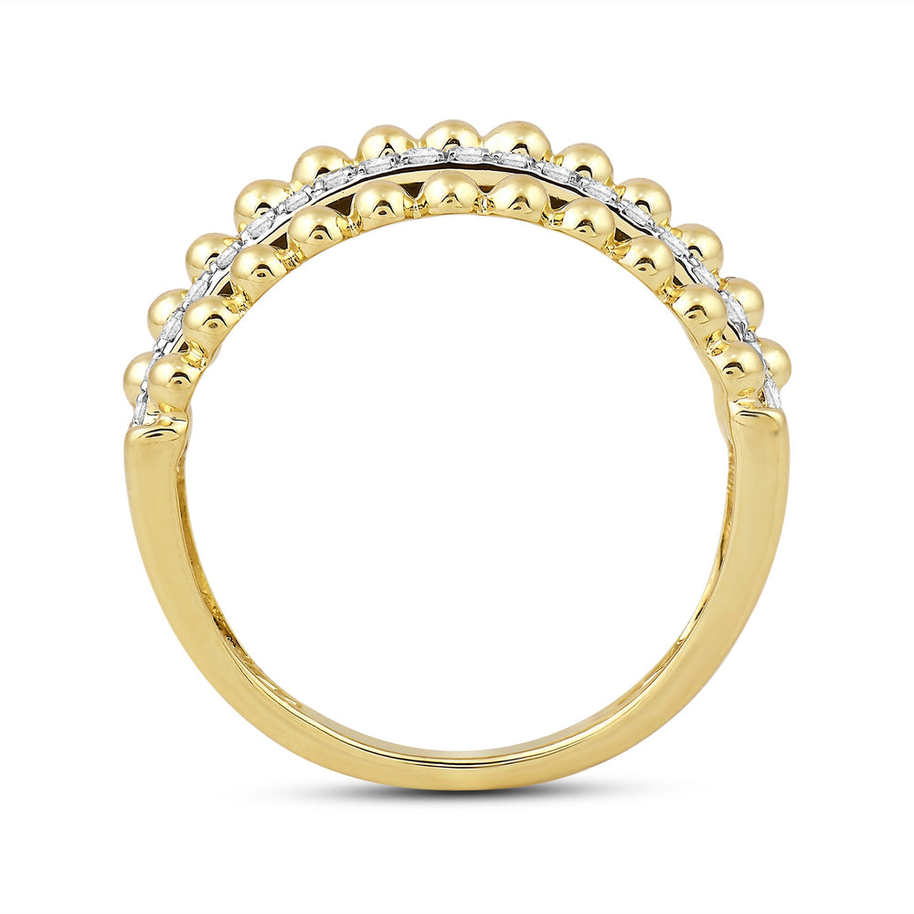 Beads and Diamond Five Row Fashion Ring with Jan Cut Diamond in 14KT Yellow Gold / Lab / 03 view 2
