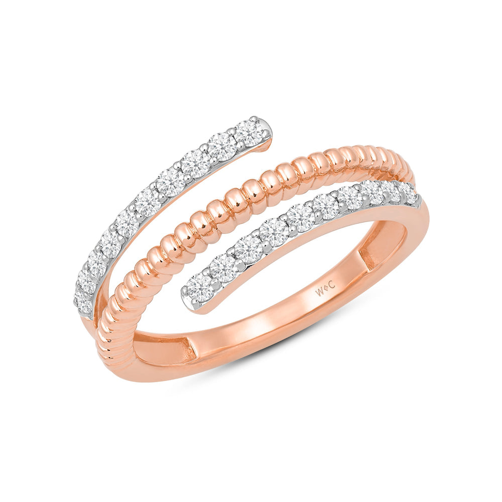 Beads and Diamond Spiral Fashion Ring with 14KT Rose Gold / Lab / 1/3 Cut Diamond in 14KT Rose Gold / Lab / 1/3 view 3
