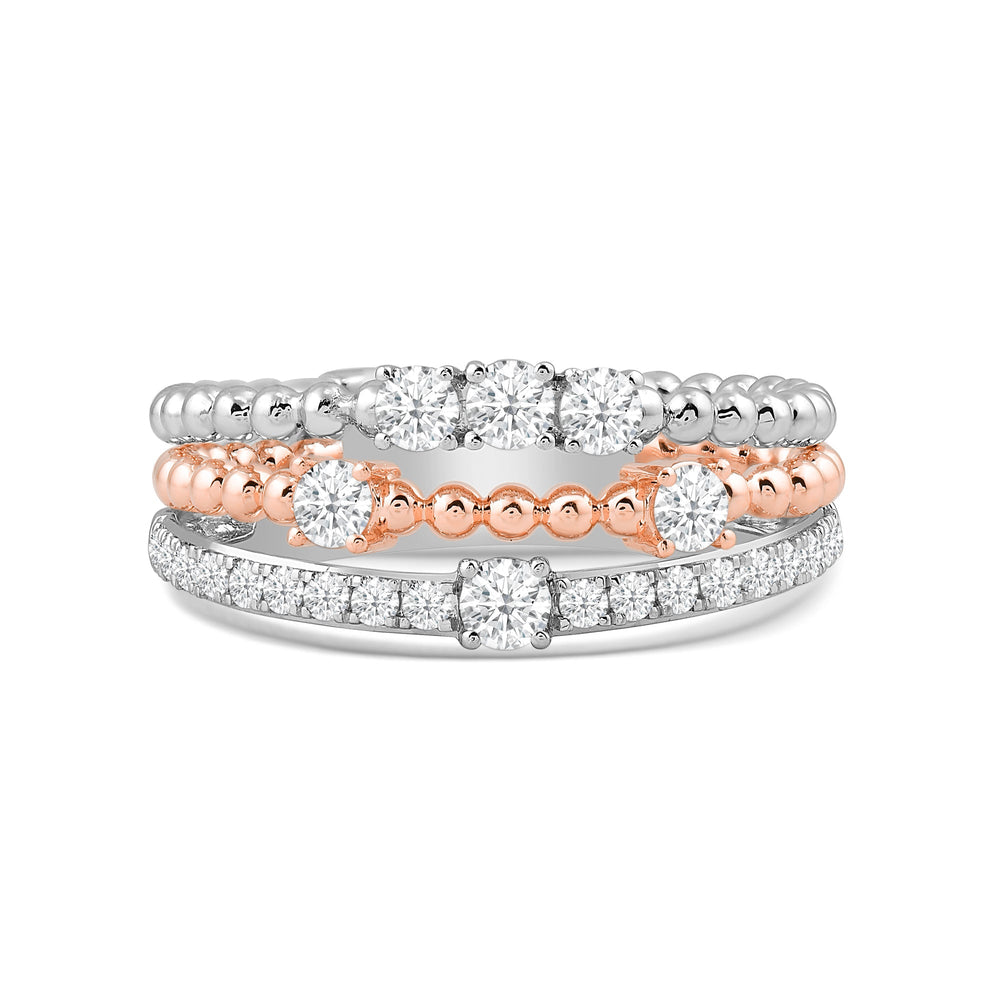 Three Row Beads and Diamonds Ring with Jan Cut Diamond in 14KT Rose Gold / Lab / 02 view 1
