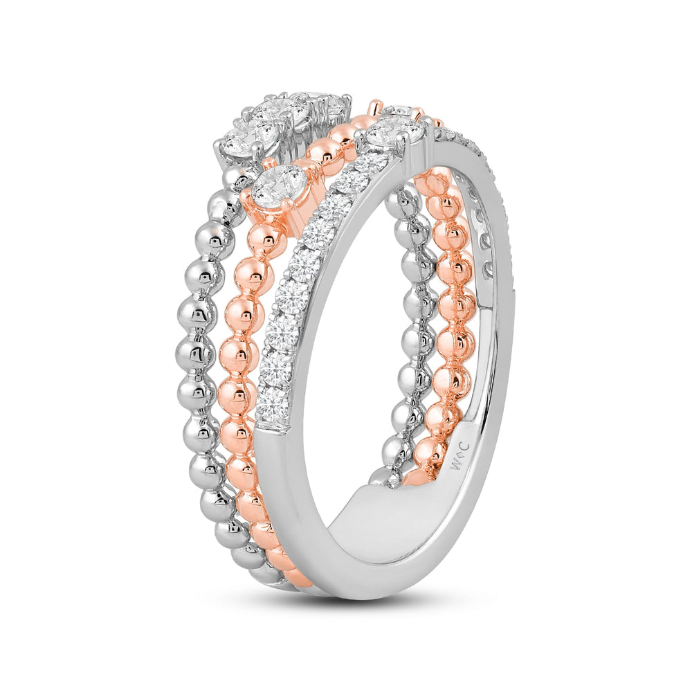 Three Row Beads and Diamonds Ring with Jan Cut Diamond in 14KT Rose Gold / Lab / 02 view 4
