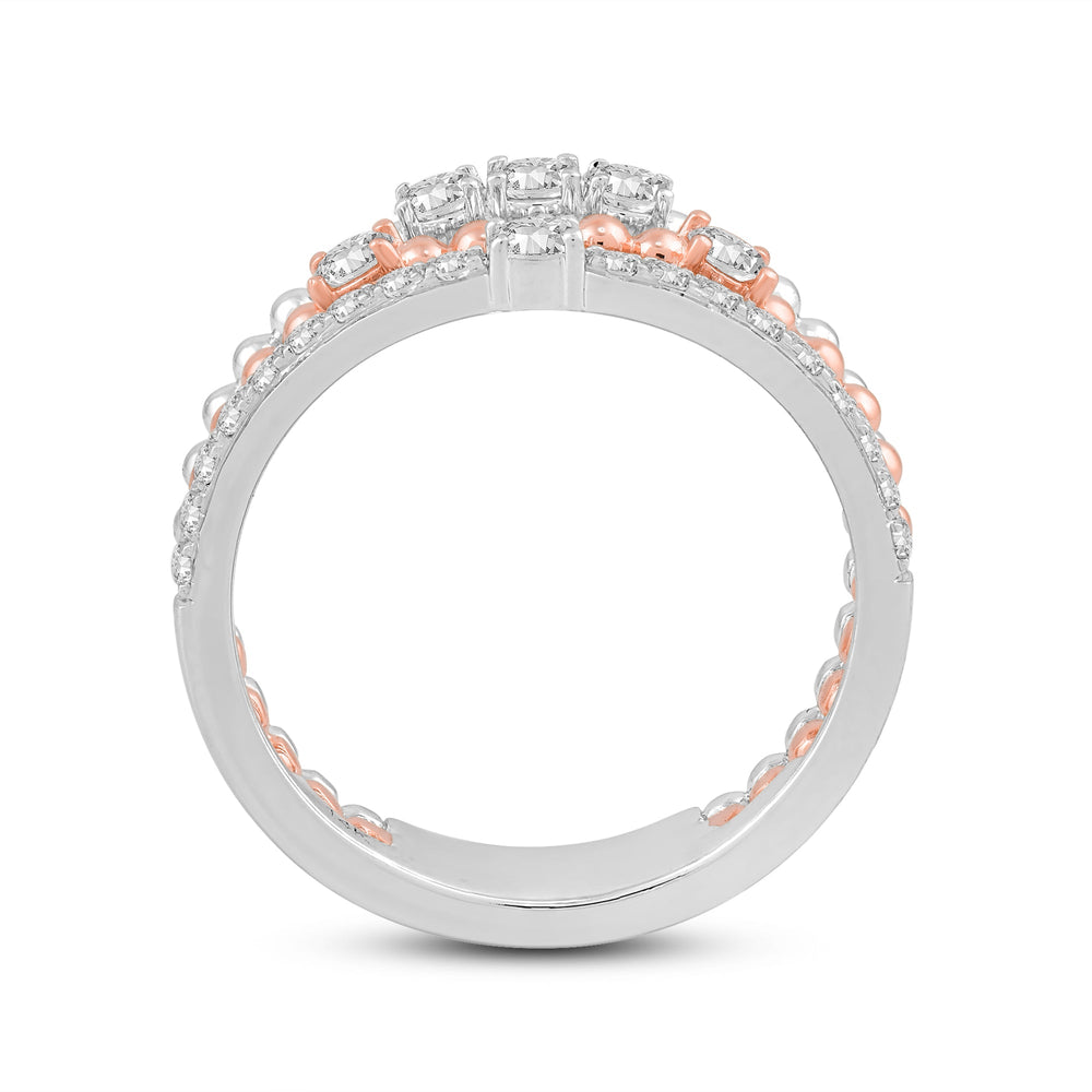 Three Row Beads and Diamonds Ring with Jan Cut Diamond in 14KT Rose Gold / Lab / 02 view 2
