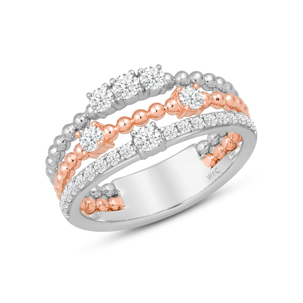 Three Row Beads and Diamonds Ring with Jan Cut Diamond in 14KT Rose Gold / Lab / 02 view 3
