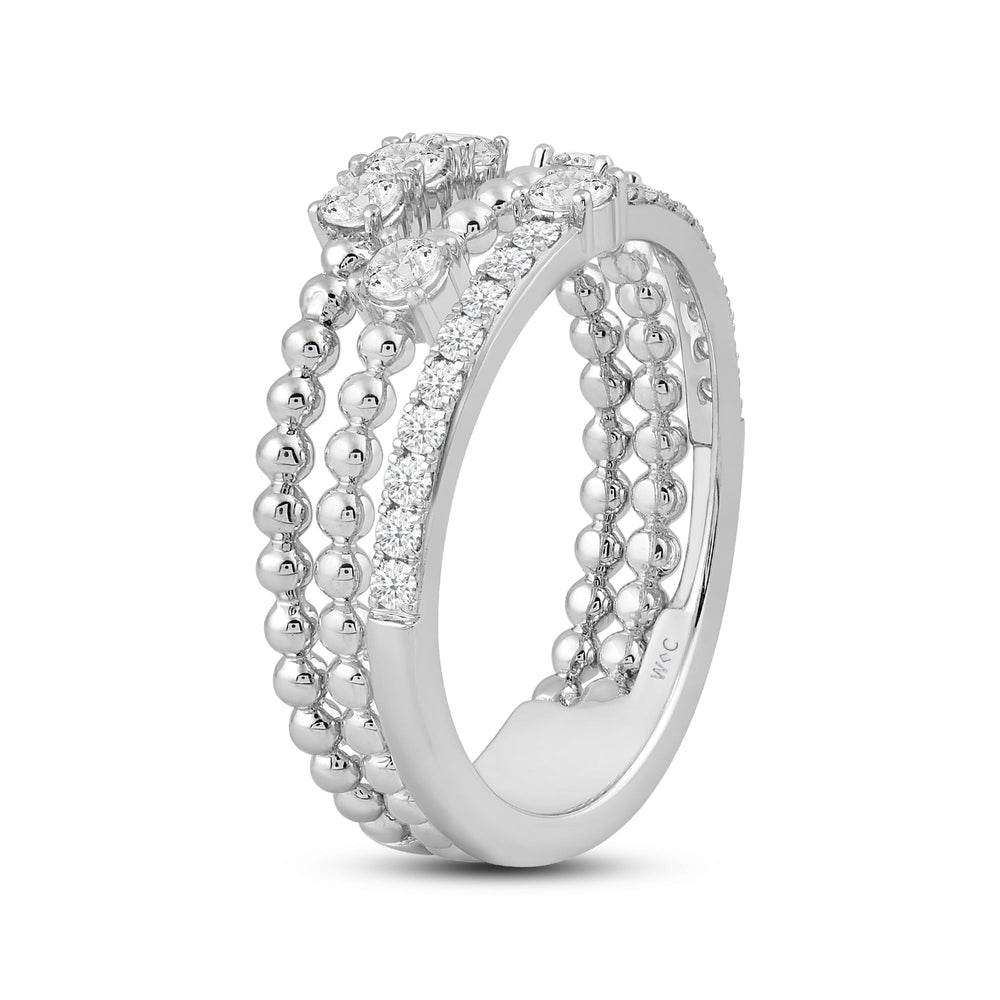 Three Row Beads and Diamonds Ring with Jan Cut Diamond in 14KT White Gold / Lab / 02 view 4
