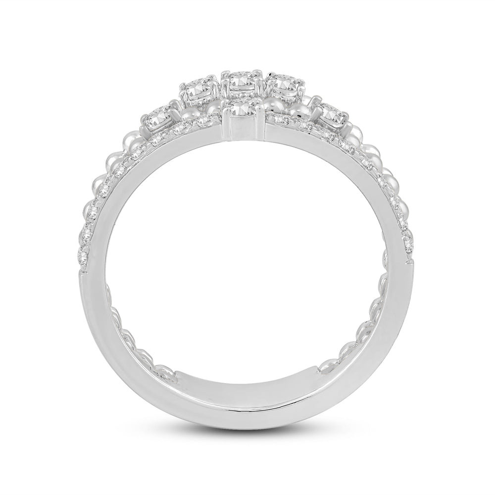 Three Row Beads and Diamonds Ring with Jan Cut Diamond in 14KT White Gold / Lab / 02 view 2
