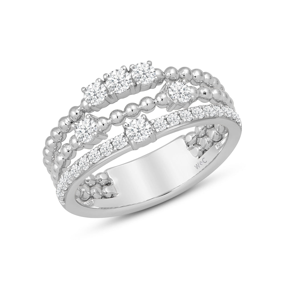 Three Row Beads and Diamonds Ring with Jan Cut Diamond in 14KT White Gold / Lab / 02 view 3
