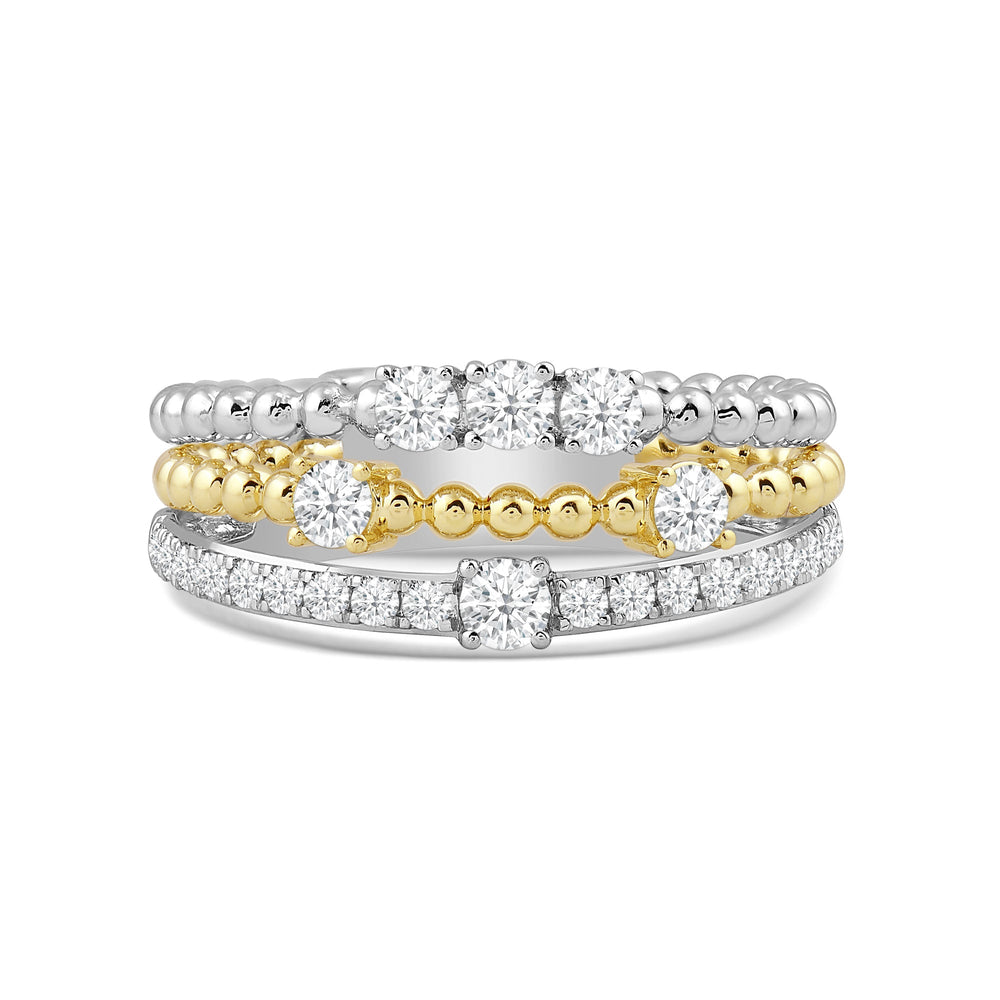 Three Row Beads and Diamonds Ring with Jan Cut Diamond in 14KT Yellow Gold / Lab / 02 view 1
