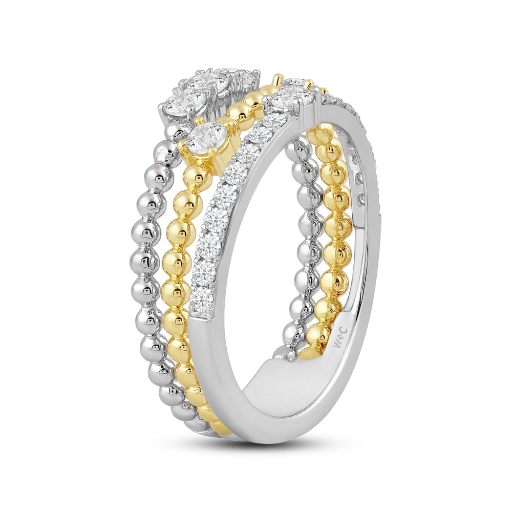 Three Row Beads and Diamonds Ring with Jan Cut Diamond in 14KT Yellow Gold / Lab / 02 view 4
