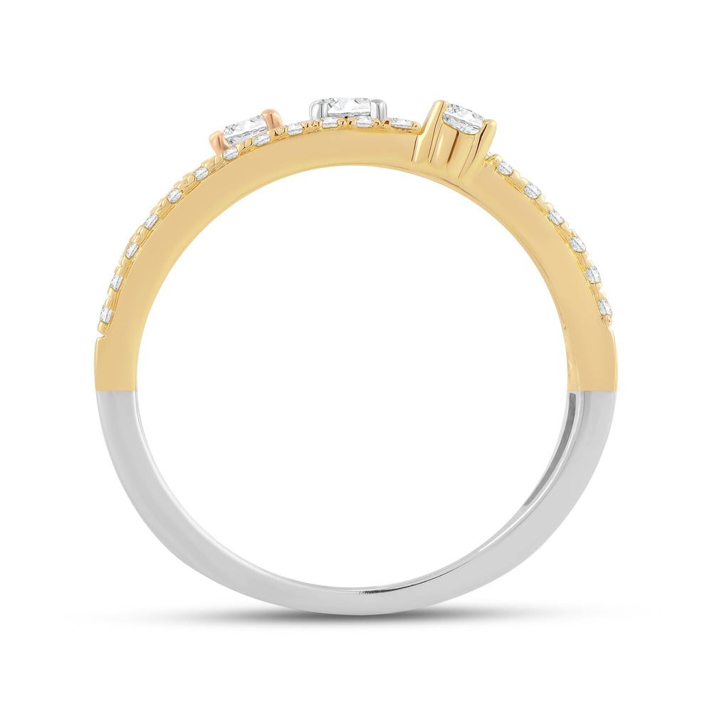 Three Row ,Three Tone Studded & Diamond Punctuated Fashion Rings with Lab / 5/8 Cut Diamond in 14KT Lab / 5/8 view 2
