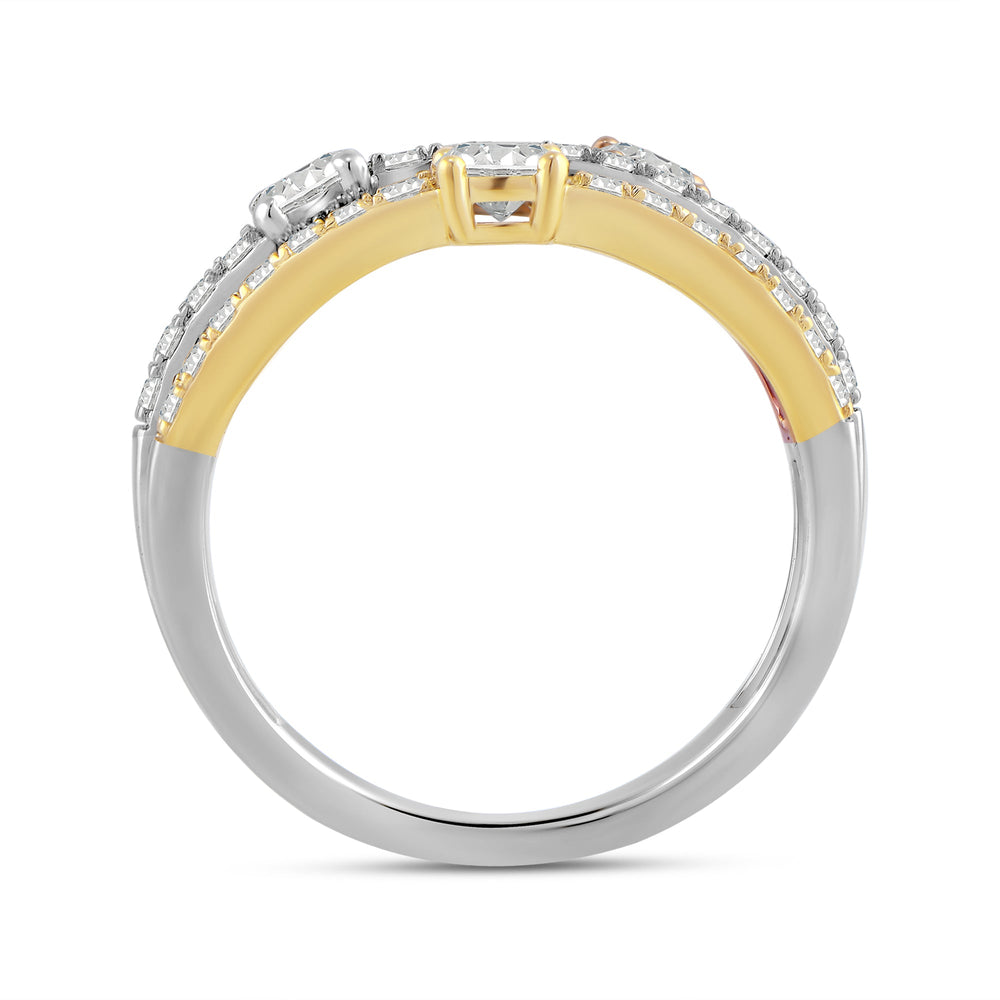 Three Row Beads and Diamonds Scatter Fashion Ring with Lab / 1 Cut Diamond in 14KT Lab / 1 view 2
