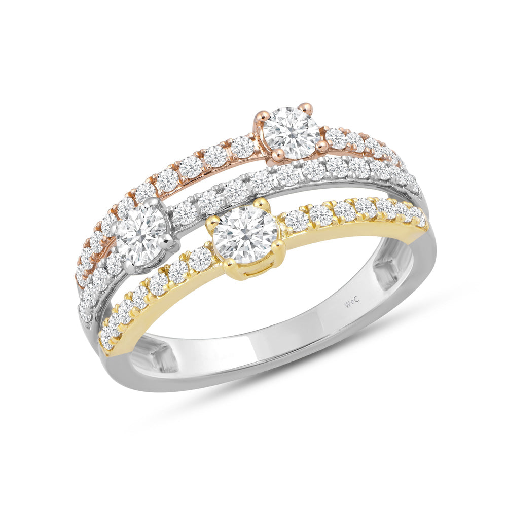 Three Row Beads and Diamonds Scatter Fashion Ring with Lab / 1 Cut Diamond in 14KT Lab / 1 view 3
