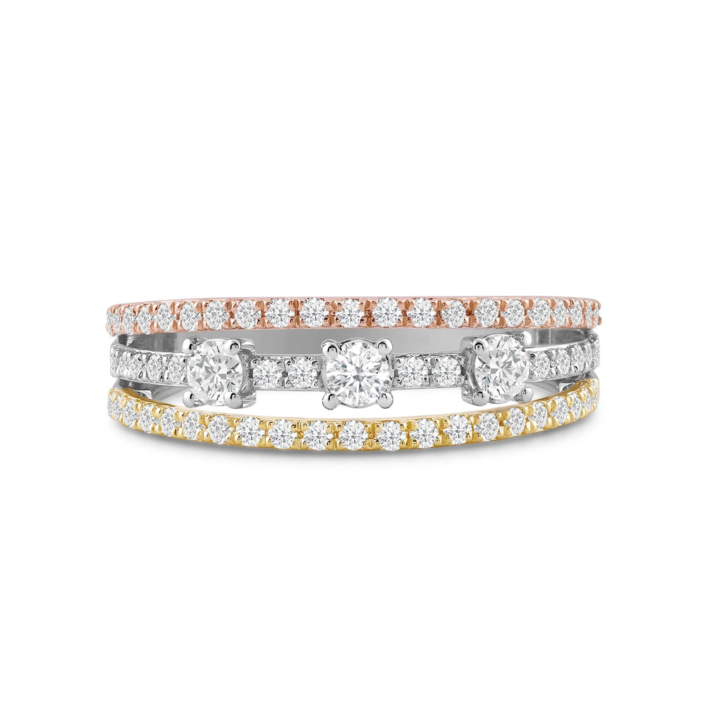 Three Row Diamond Station Ring with Lab / 5/8 Cut Diamond in 14KT Lab / 5/8 view 1
