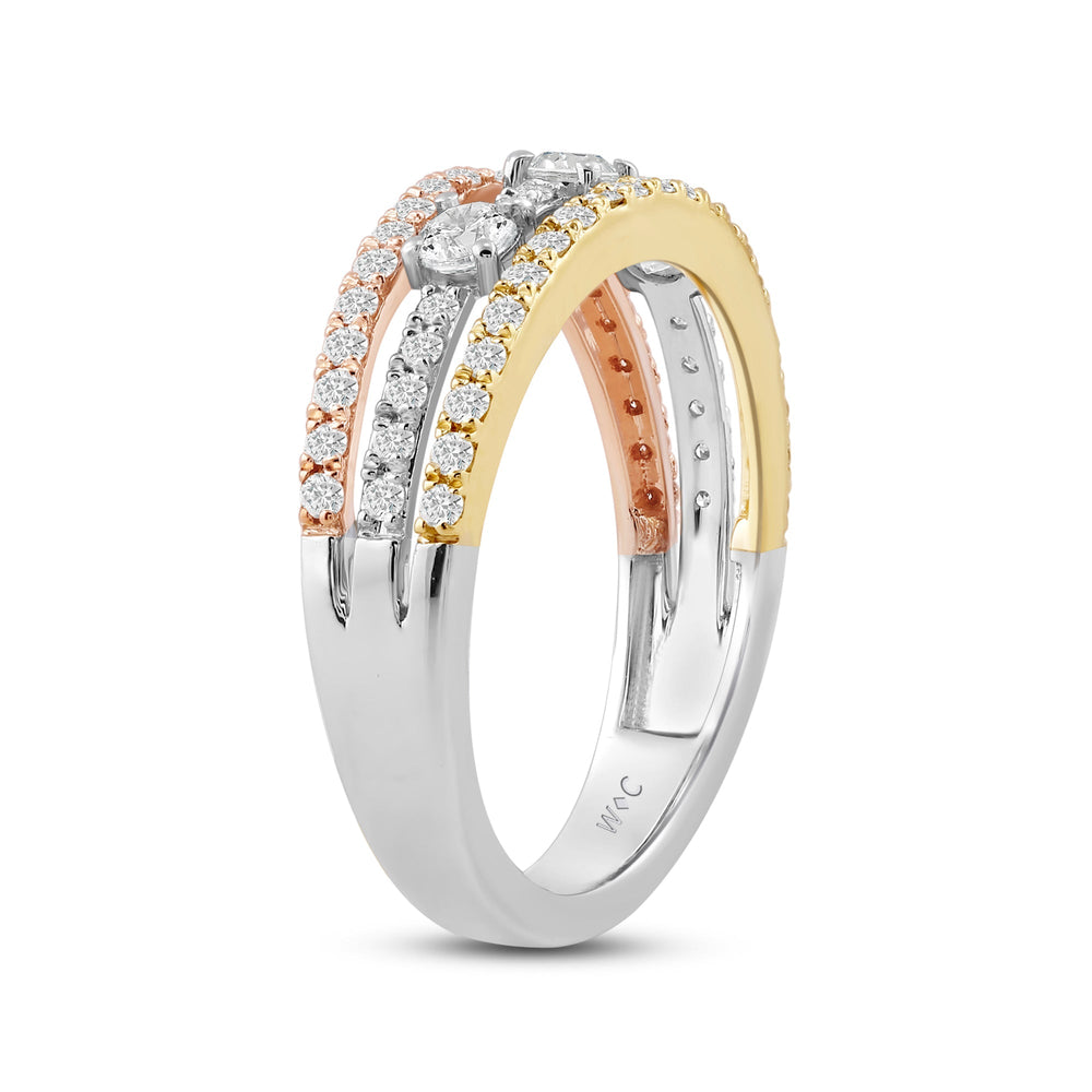 Three Row Diamond Station Ring with Lab / 5/8 Cut Diamond in 14KT Lab / 5/8 view 4
