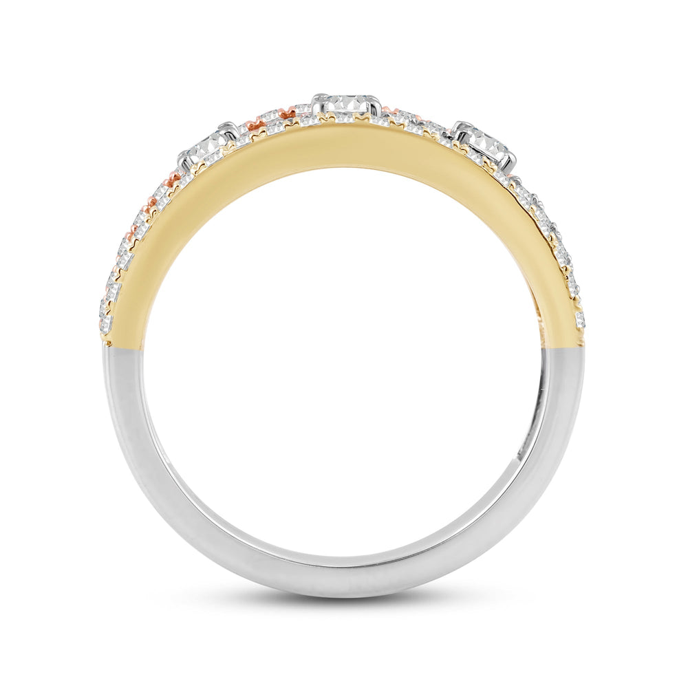 Three Row Diamond Station Ring with Lab / 5/8 Cut Diamond in 14KT Lab / 5/8 view 2
