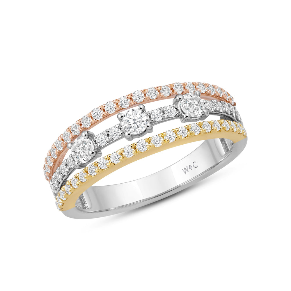 Three Row Diamond Station Ring with Lab / 5/8 Cut Diamond in 14KT Lab / 5/8 view 3
