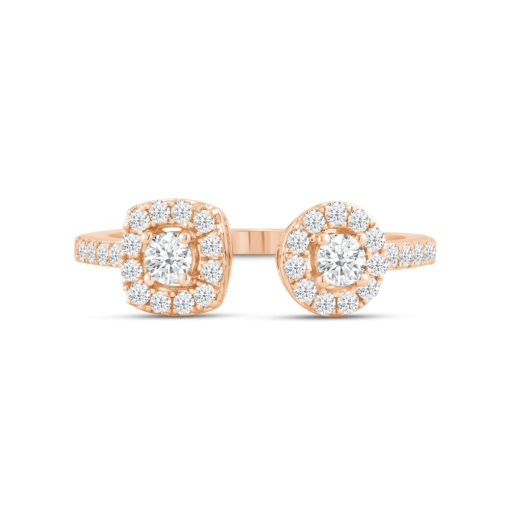 Halo Diamond Cuff Ring with Mar Cut Diamond in 14KT Rose Gold / Lab / 08 view 1
