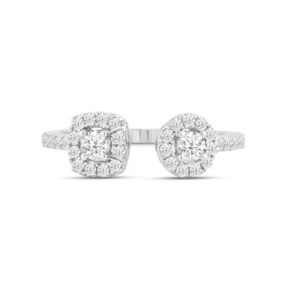 Halo Diamond Cuff Ring with Mar Cut Diamond in 14KT White Gold / Lab / 08 view 1
