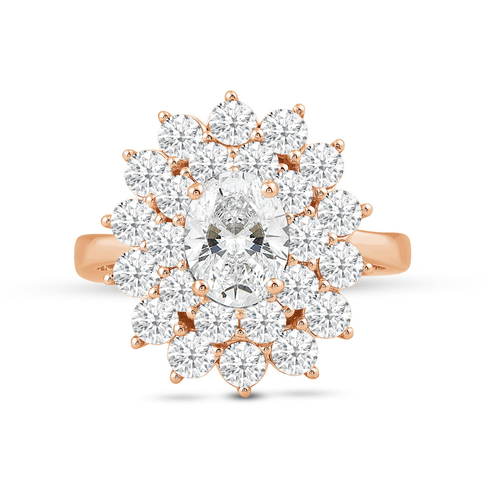 Flower Halo Diamond Cluster Ring with 14KT Rose Gold / Lab / 3 1/4 Cut Diamond in 14KT Rose Gold / Lab / 3 1/4 view 1
