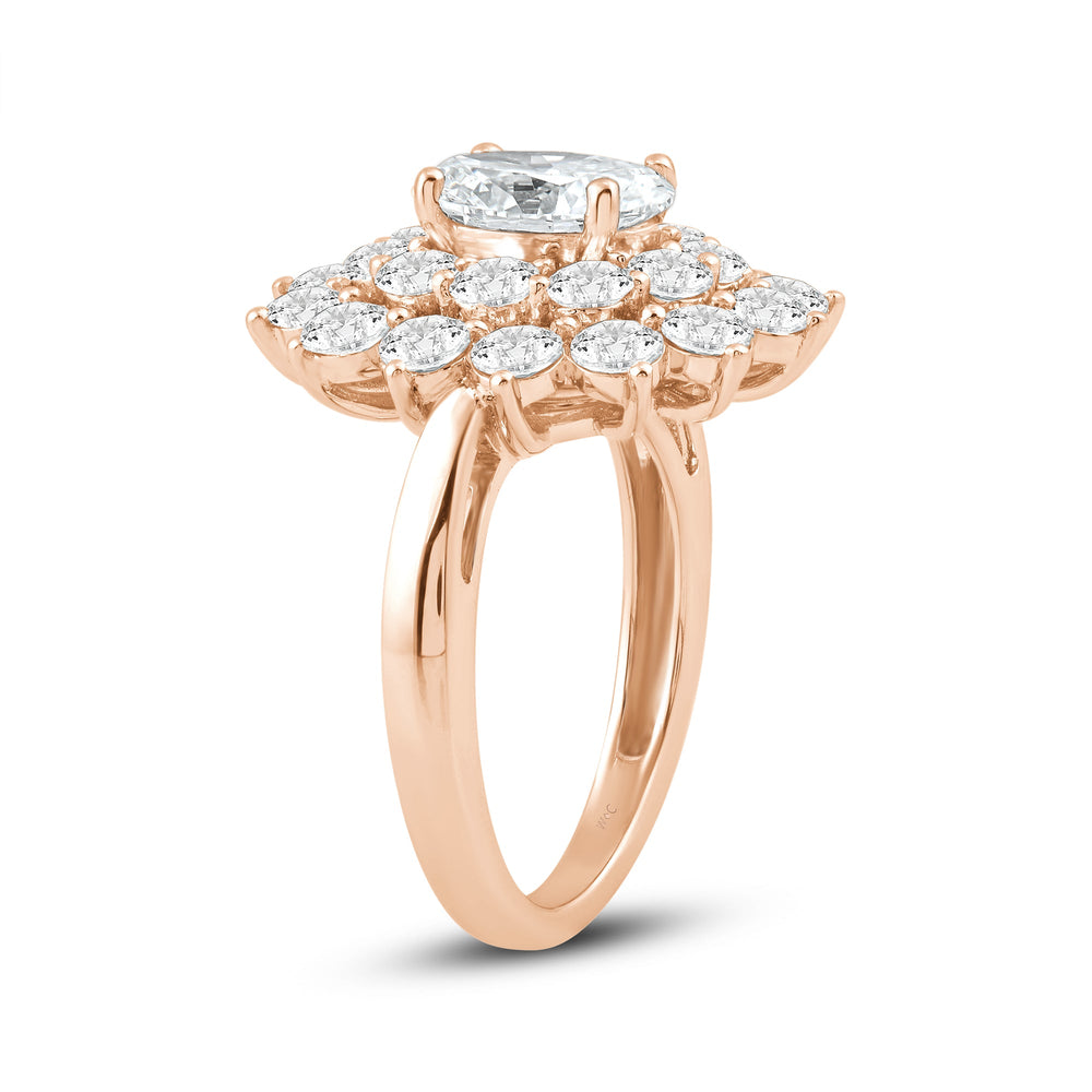 Flower Halo Diamond Cluster Ring with 14KT Rose Gold / Lab / 3 1/4 Cut Diamond in 14KT Rose Gold / Lab / 3 1/4 view 2
