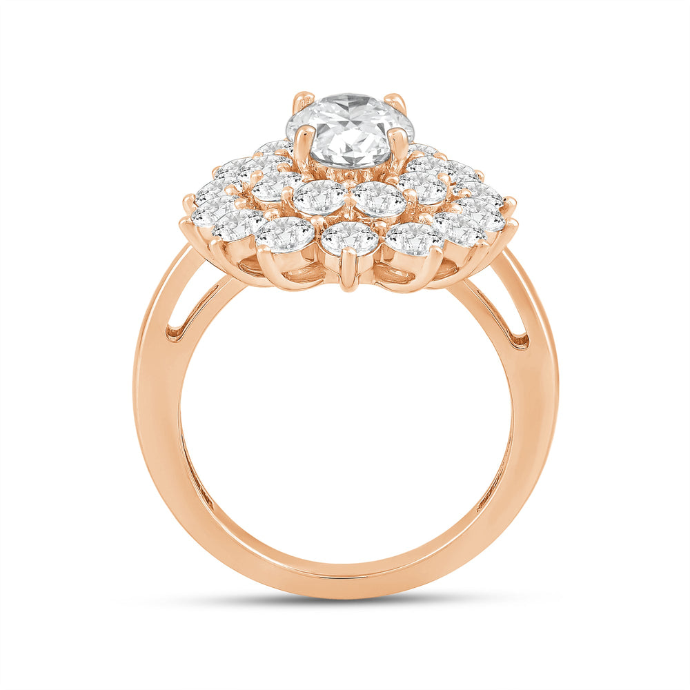 Flower Halo Diamond Cluster Ring with 14KT Rose Gold / Lab / 3 1/4 Cut Diamond in 14KT Rose Gold / Lab / 3 1/4 view 3
