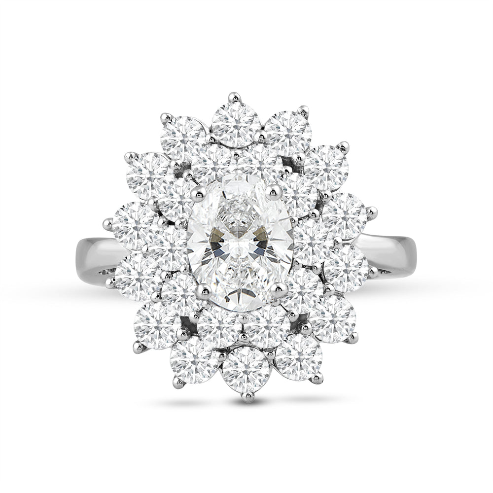 Flower Halo Diamond Cluster Ring with 14KT White Gold / Lab / 3 1/4 Cut Diamond in 14KT White Gold / Lab / 3 1/4 view 1
