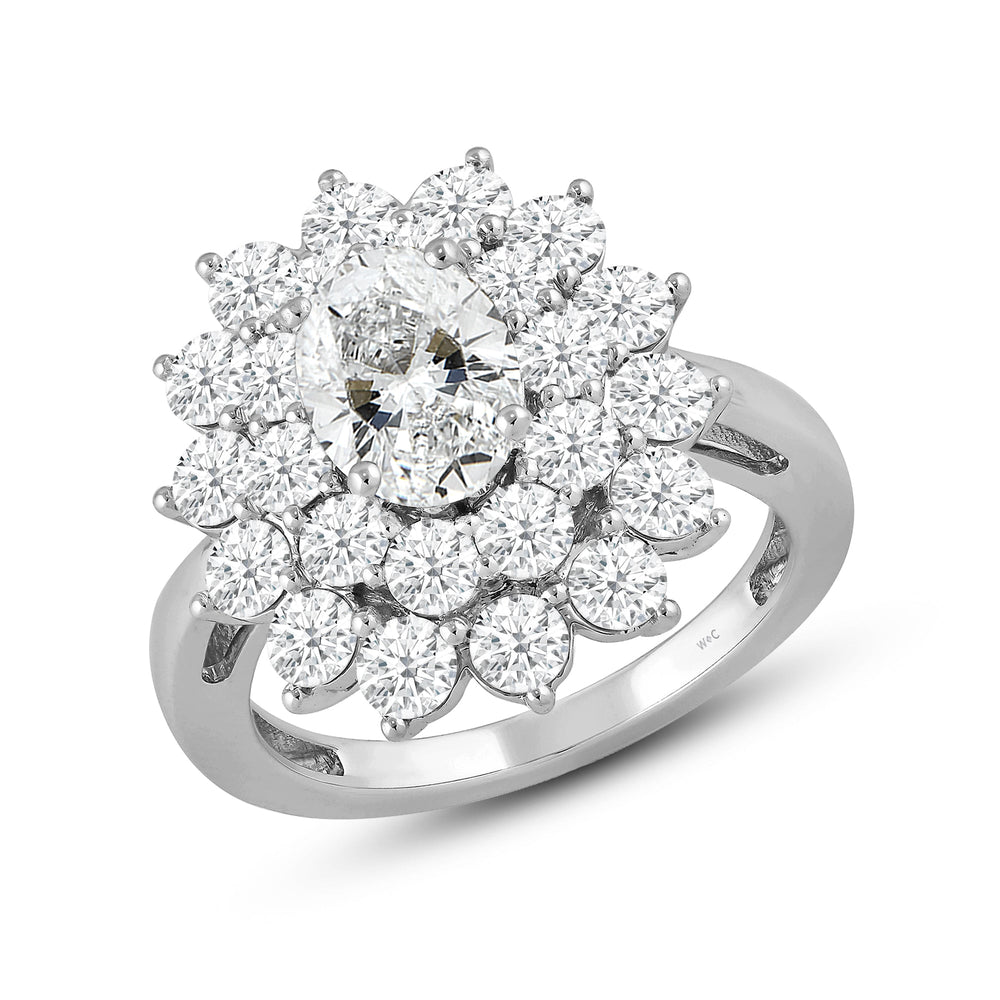 Flower Halo Diamond Cluster Ring with 14KT White Gold / Lab / 3 1/4 Cut Diamond in 14KT White Gold / Lab / 3 1/4 view 4

