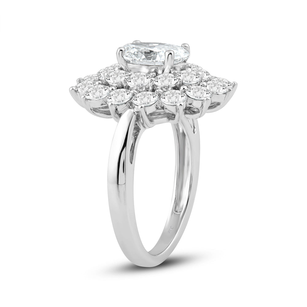 Flower Halo Diamond Cluster Ring with 14KT White Gold / Lab / 3 1/4 Cut Diamond in 14KT White Gold / Lab / 3 1/4 view 2
