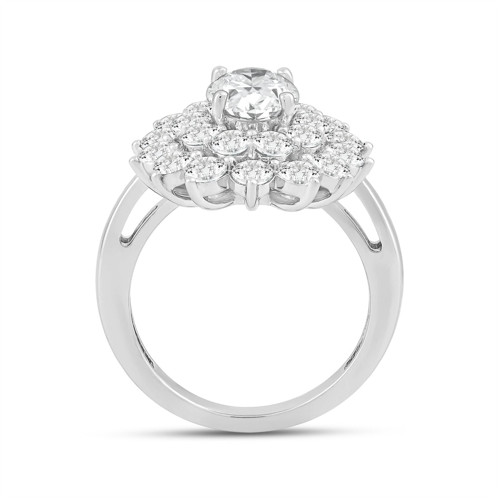Flower Halo Diamond Cluster Ring with 14KT White Gold / Lab / 3 1/4 Cut Diamond in 14KT White Gold / Lab / 3 1/4 view 3
