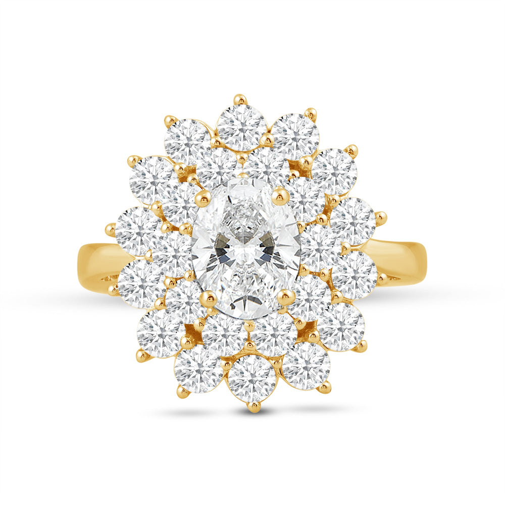 Flower Halo Diamond Cluster Ring with 14KT Yellow Gold / Lab / 3 1/4 Cut Diamond in 14KT Yellow Gold / Lab / 3 1/4 view 1
