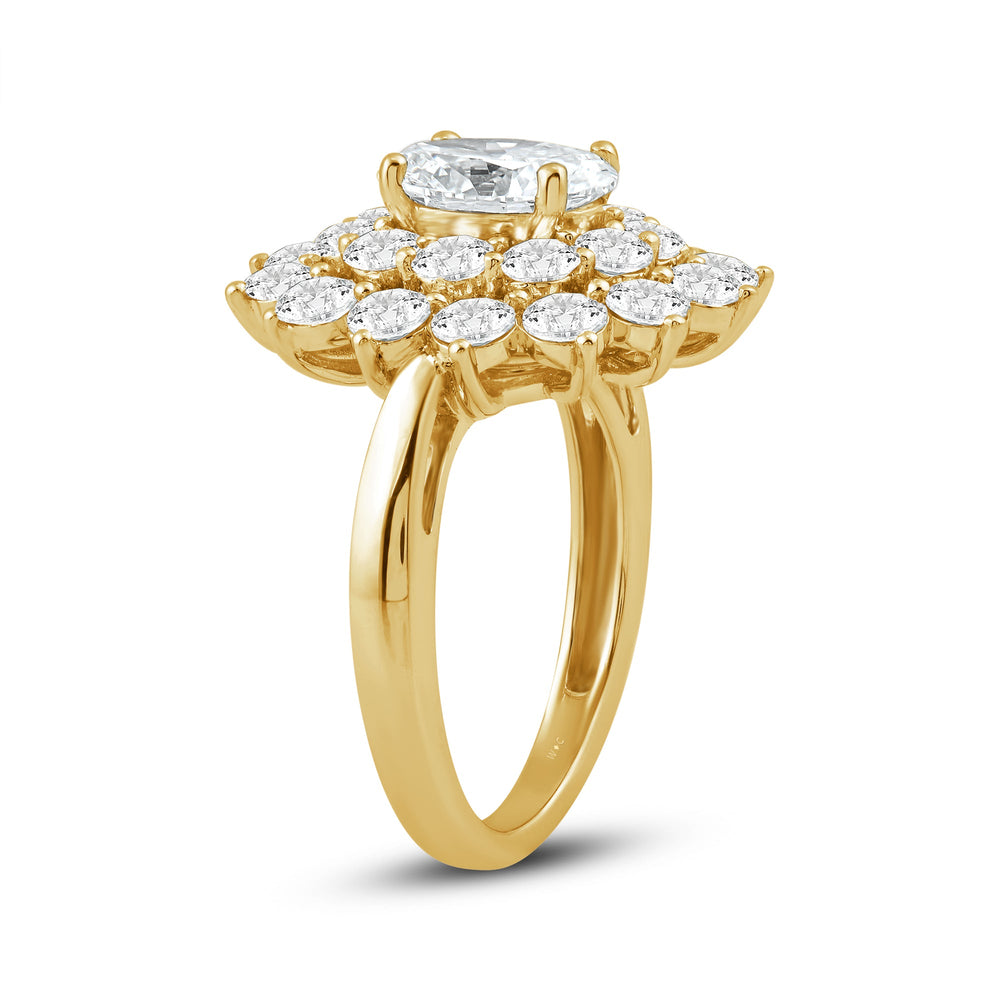Flower Halo Diamond Cluster Ring with 14KT Yellow Gold / Lab / 3 1/4 Cut Diamond in 14KT Yellow Gold / Lab / 3 1/4 view 2
