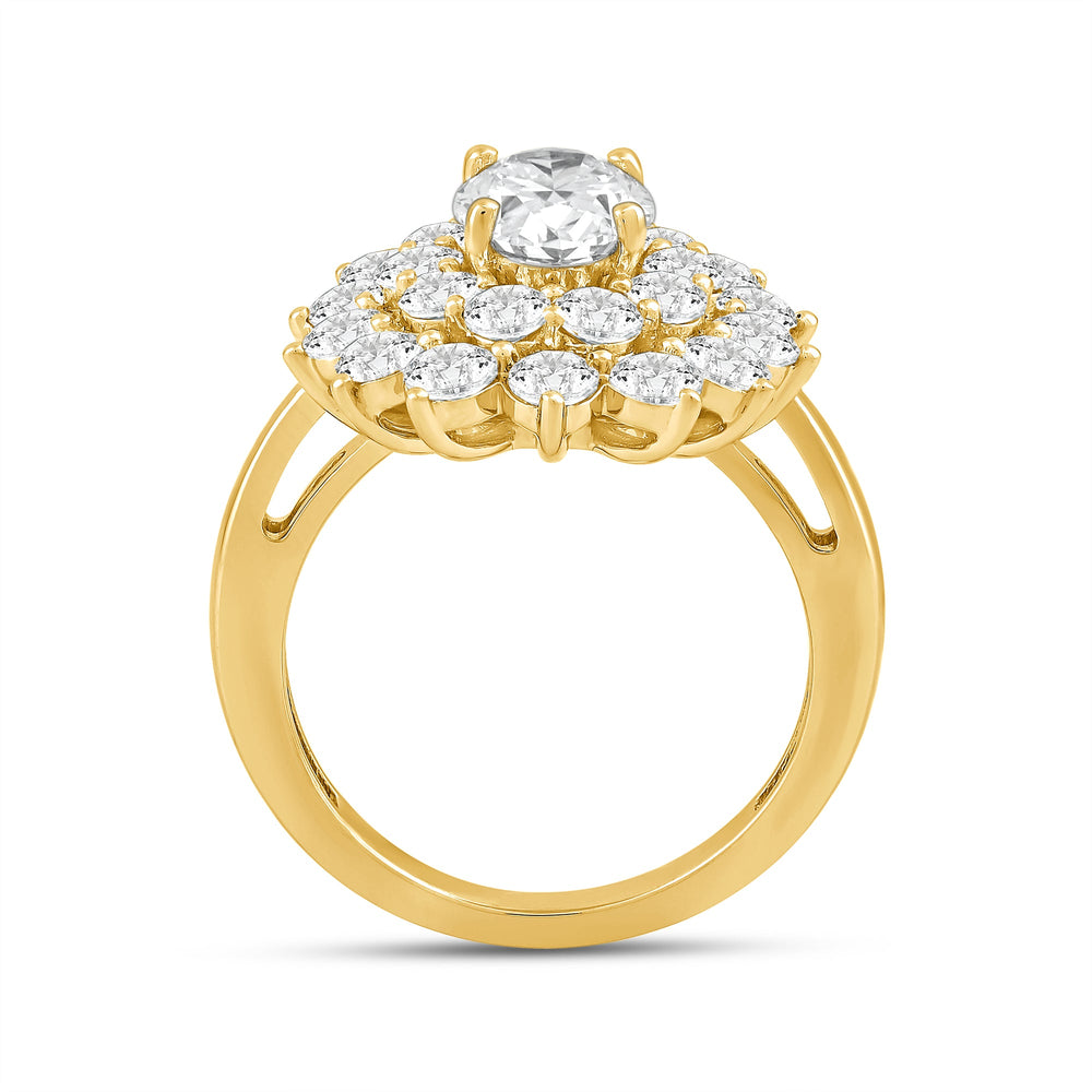 Flower Halo Diamond Cluster Ring with 14KT Yellow Gold / Lab / 3 1/4 Cut Diamond in 14KT Yellow Gold / Lab / 3 1/4 view 3
