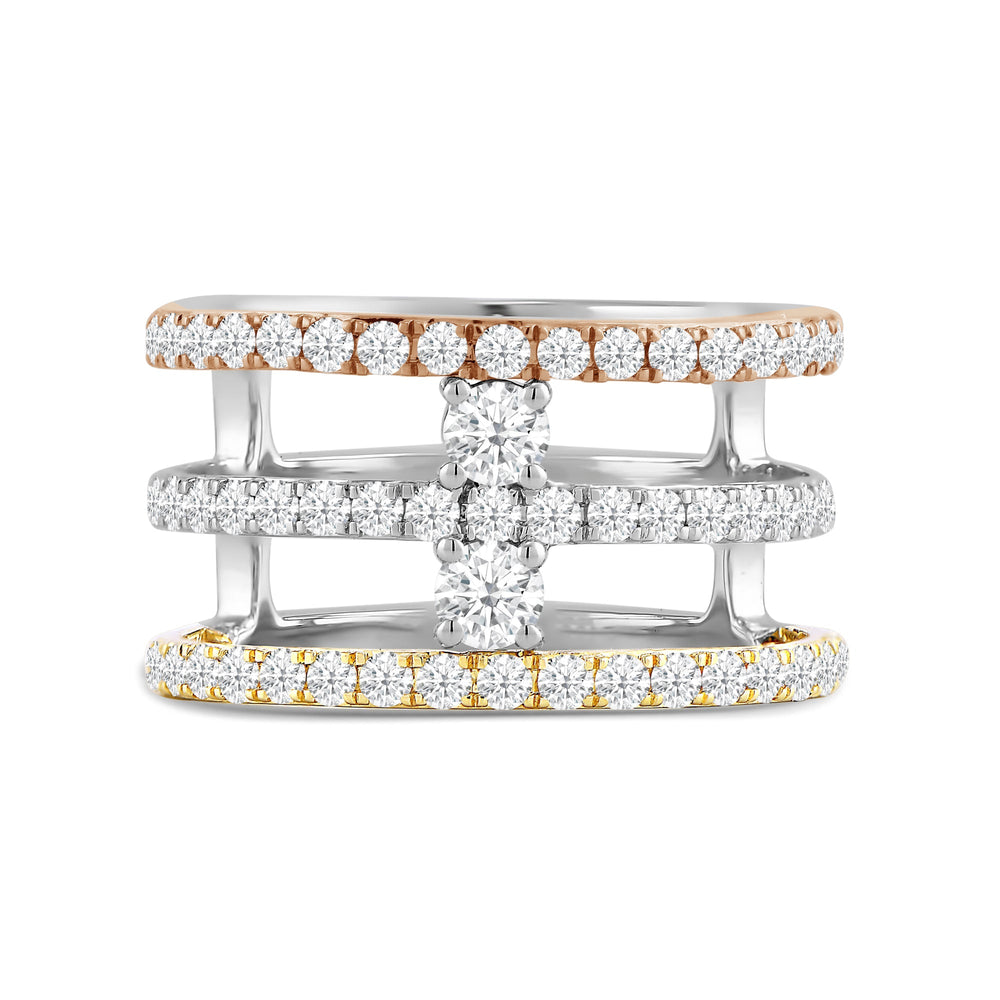 Three Tone Studded Diamond Fashion Ring with Lab / 1 Cut Diamond in 14KT Lab / 1 view 1
