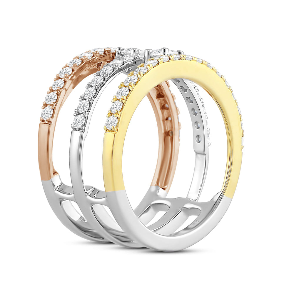 Three Tone Studded Diamond Fashion Ring with Lab / 1 Cut Diamond in 14KT Lab / 1 view 4
