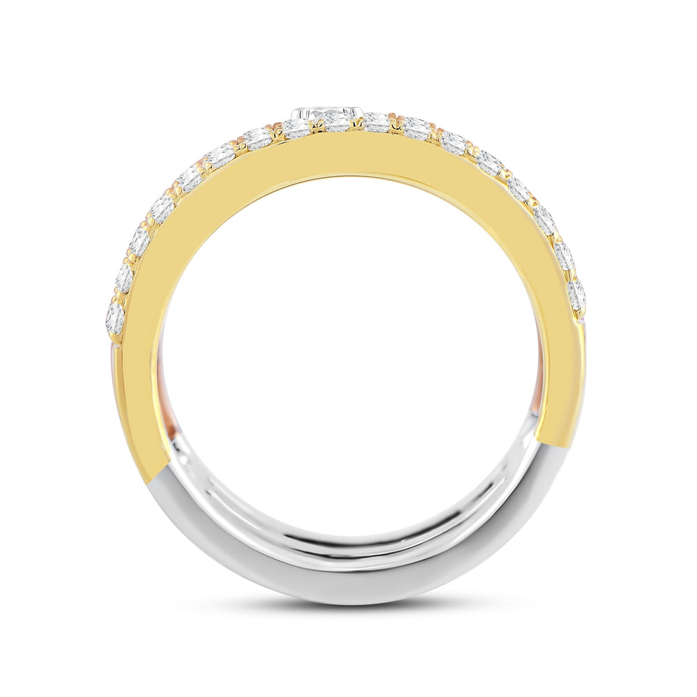 Three Tone Studded Diamond Fashion Ring with Lab / 1 Cut Diamond in 14KT Lab / 1 view 2
