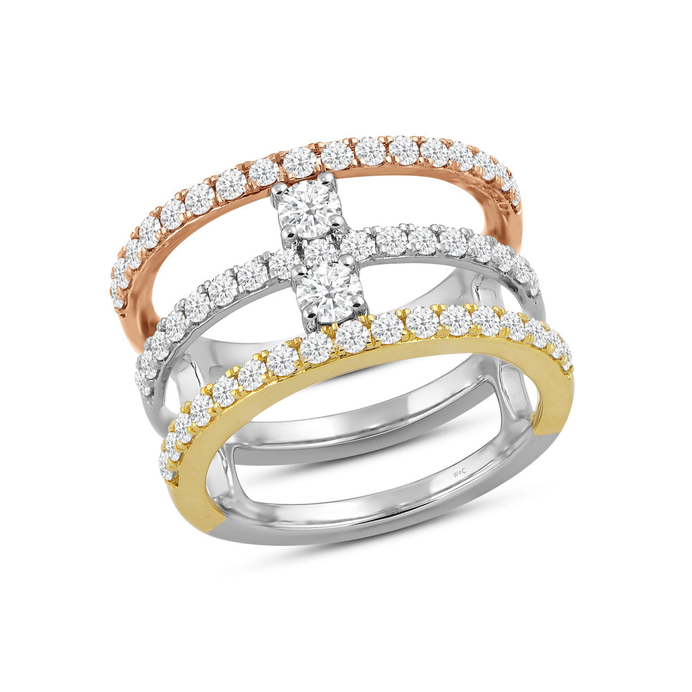 Three Tone Studded Diamond Fashion Ring with Lab / 1 Cut Diamond in 14KT Lab / 1 view 3
