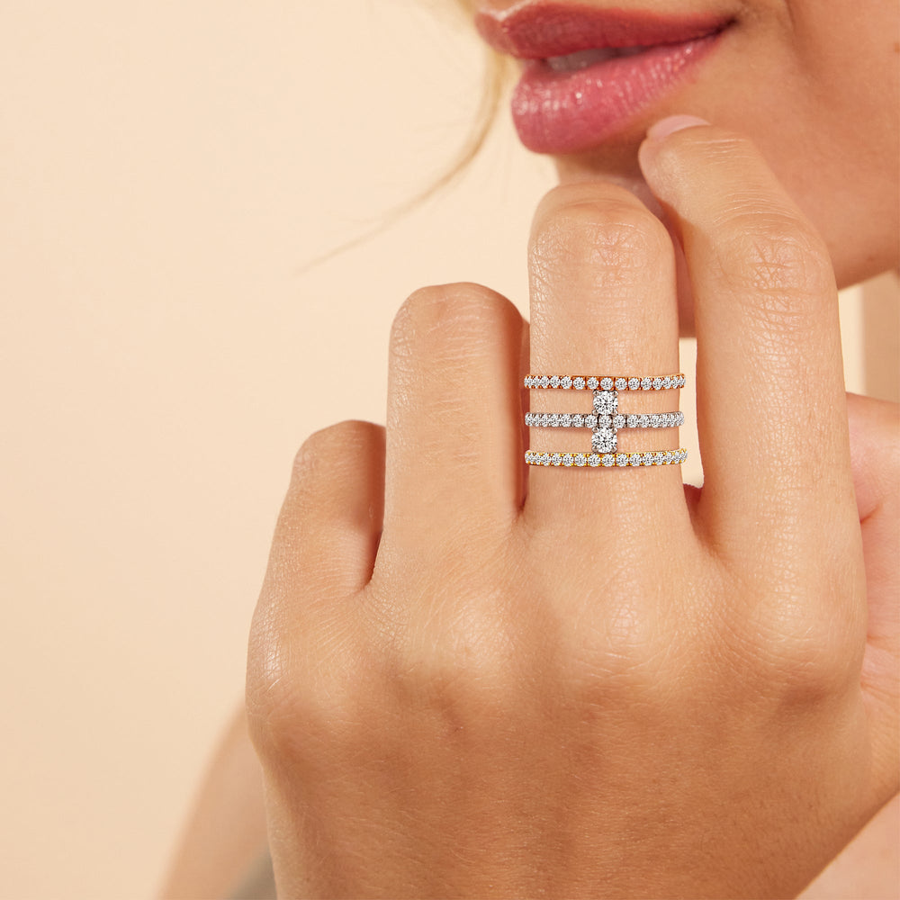 Three Tone Studded Diamond Fashion Ring with Lab / 1 Cut Diamond in 14KT Lab / 1 view 5
