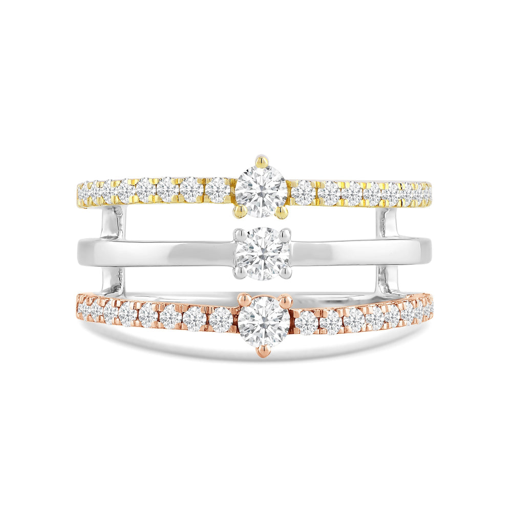 Three Tone Studded Diamond and Gold Fashion Ring with Lab / 5/8 Cut Diamond in 14KT Lab / 5/8 view 1
