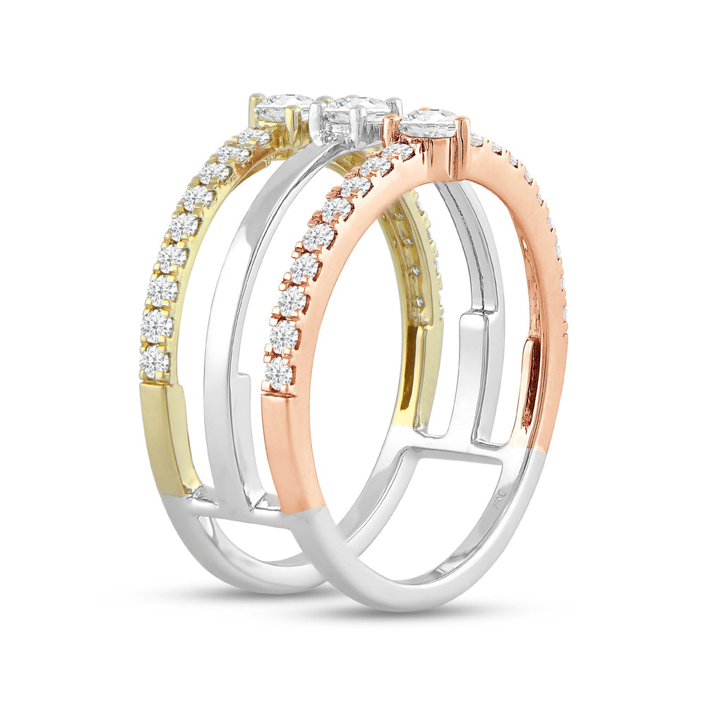 Three Tone Studded Diamond and Gold Fashion Ring with Lab / 5/8 Cut Diamond in 14KT Lab / 5/8 view 4
