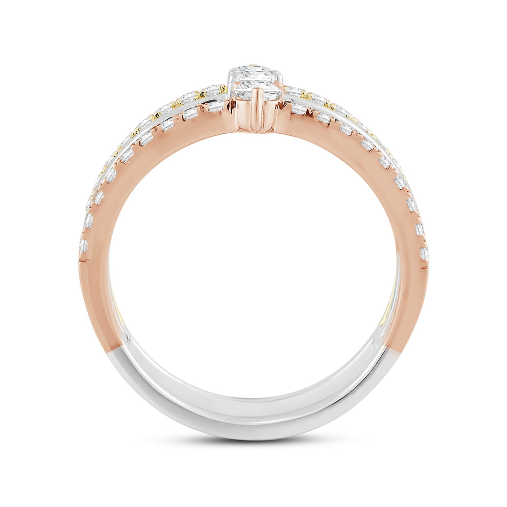 Three Tone Studded Diamond and Gold Fashion Ring with Lab / 5/8 Cut Diamond in 14KT Lab / 5/8 view 2
