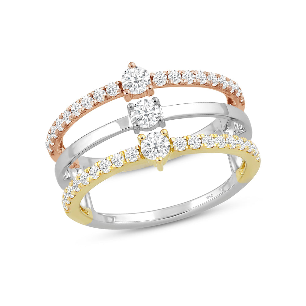 Three Tone Studded Diamond and Gold Fashion Ring with Lab / 5/8 Cut Diamond in 14KT Lab / 5/8 view 3
