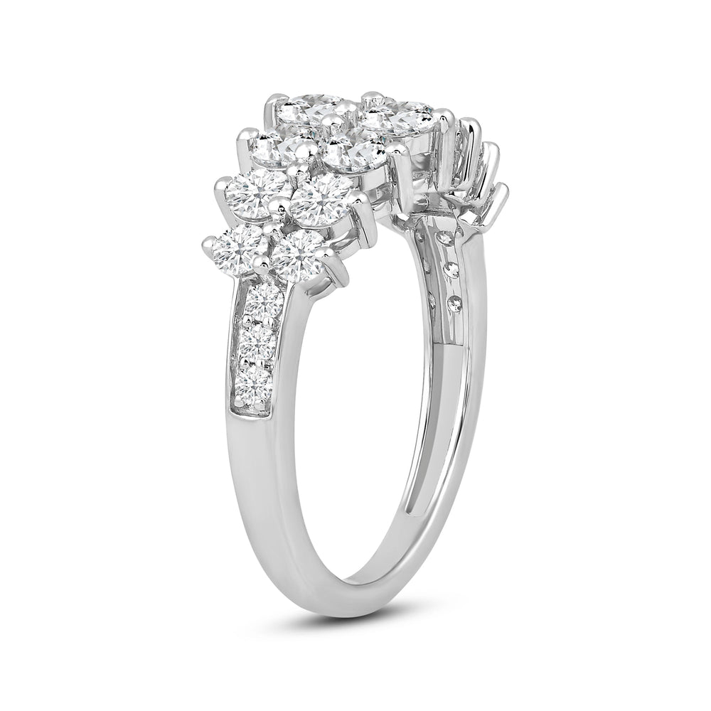 Graduating Two Row Diamond Fashion Ring with 14KT White Gold / Lab / 1 1/2 Cut Diamond in 14KT White Gold / Lab / 1 1/2 view 4
