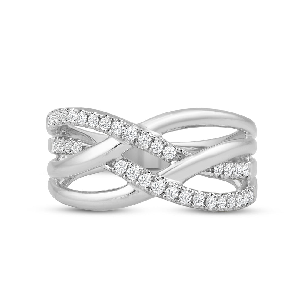 Crossover Studded and Gold Diamond Fashion Ring with Jan Cut Diamond in 14KT White Gold / Lab / 04 view 1
