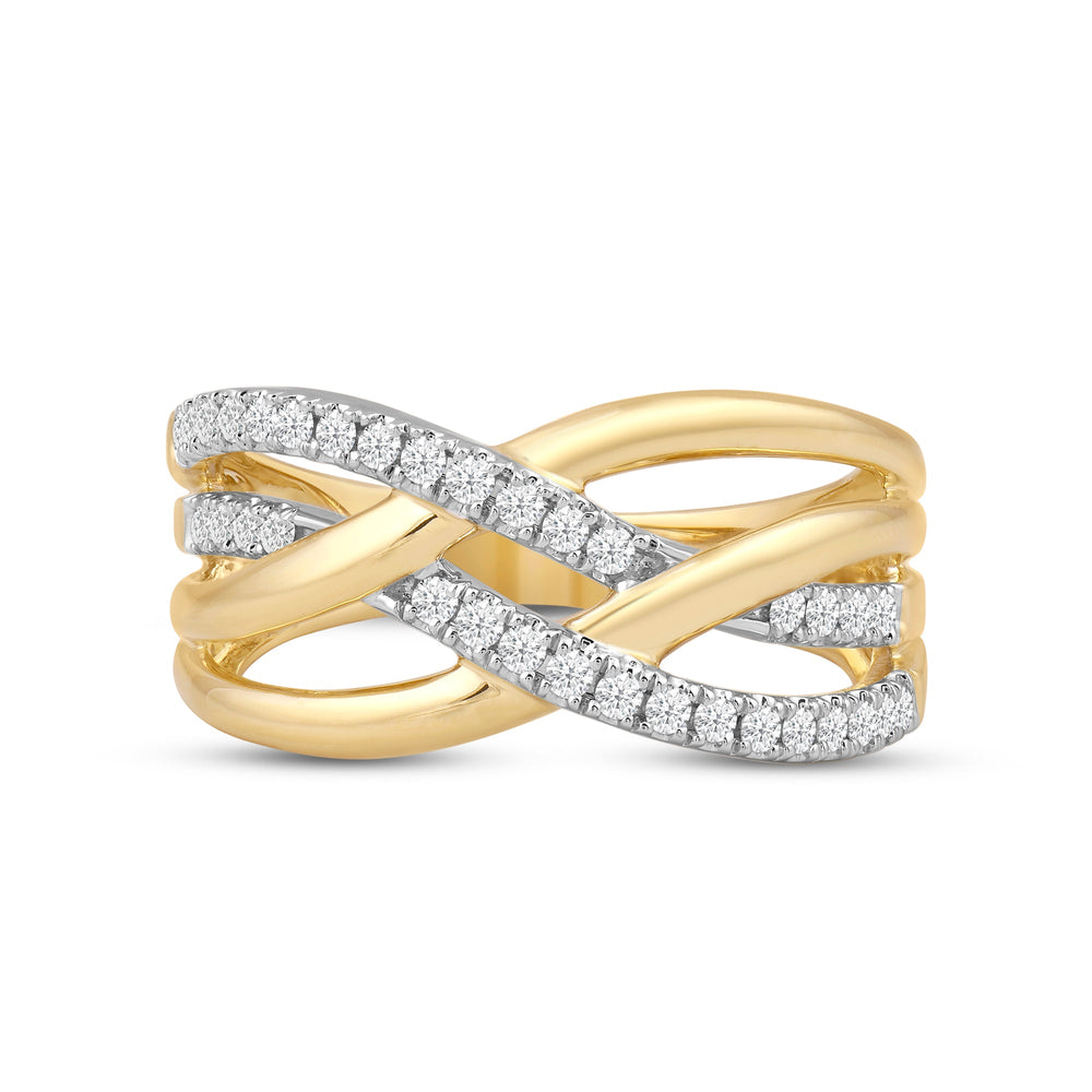 Crossover Studded and Gold Diamond Fashion Ring with Jan Cut Diamond in 14KT Yellow Gold / Lab / 04 view 1

