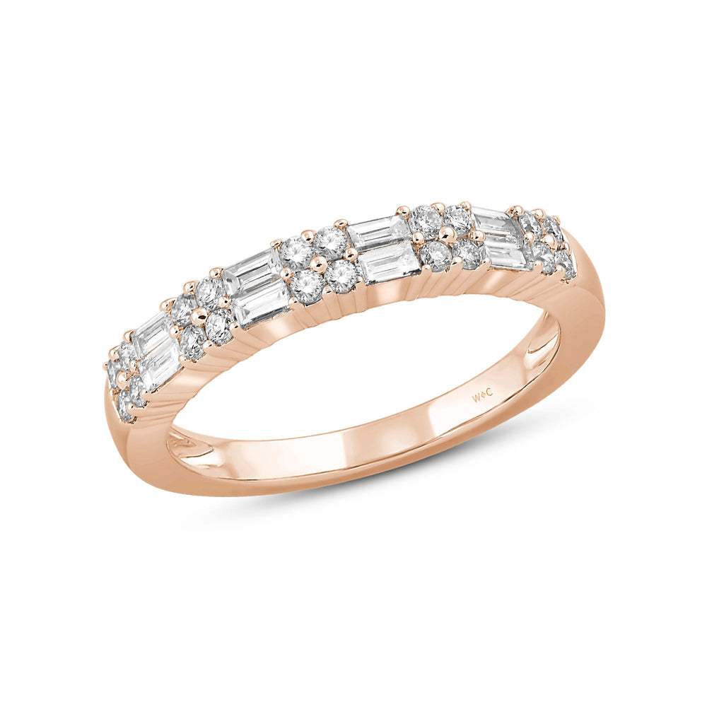 Baguette and Round Two Row Fashion Diamond Ring with Mar Cut Diamond in 14KT Rose Gold / Lab / 04 view 3
