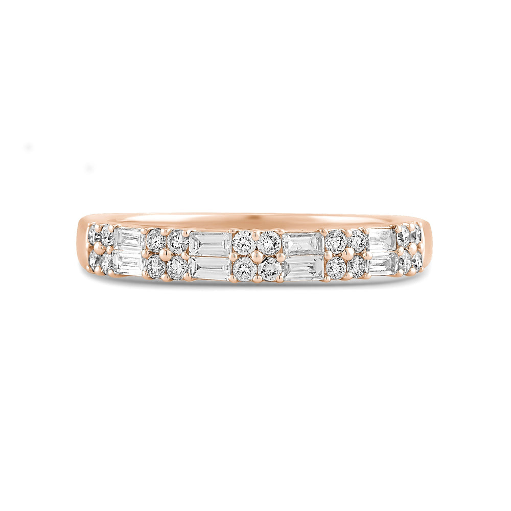 Baguette and Round Two Row Fashion Diamond Ring with Mar Cut Diamond in 14KT Rose Gold / Lab / 04 view 1
